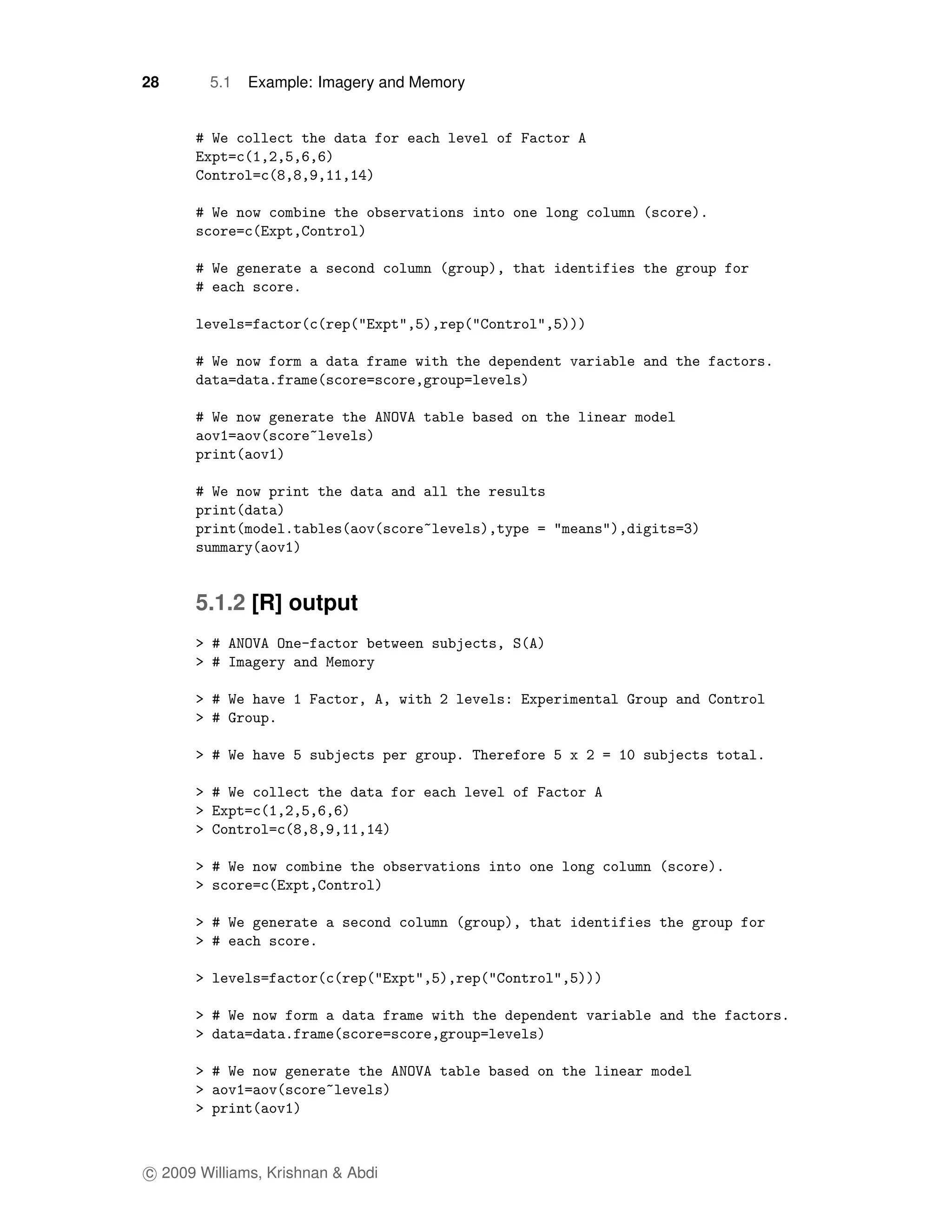 28      5.1   Example: Imagery and Memory




      5.1.2 [R] output




c 2009 Williams, Krishnan & Abdi
 