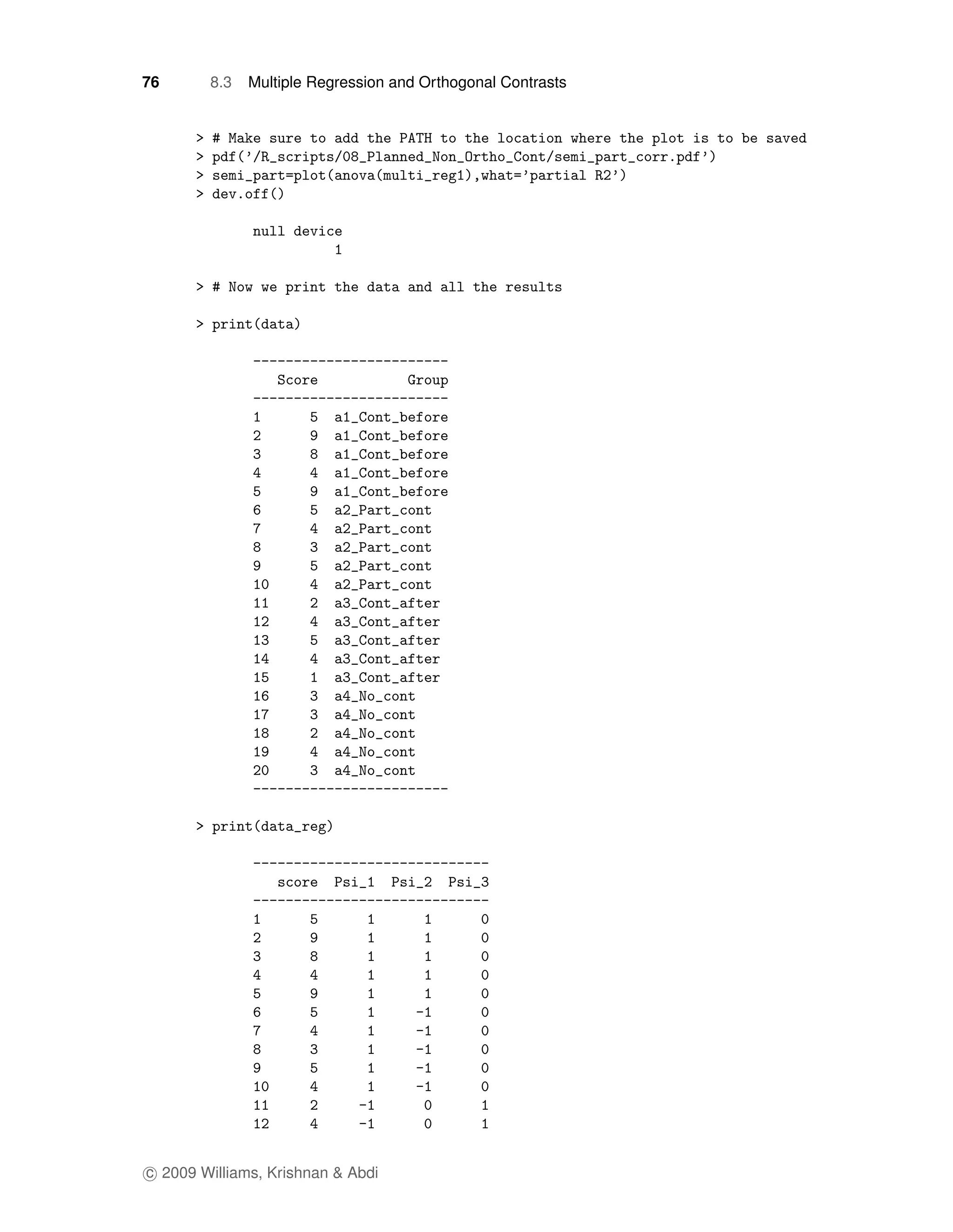 76      8.3   Multiple Regression and Orthogonal Contrasts




c 2009 Williams, Krishnan & Abdi
 