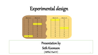 Experimental design
Presentation by
Seth Koomson
( MPhil. Part II ) 1
 