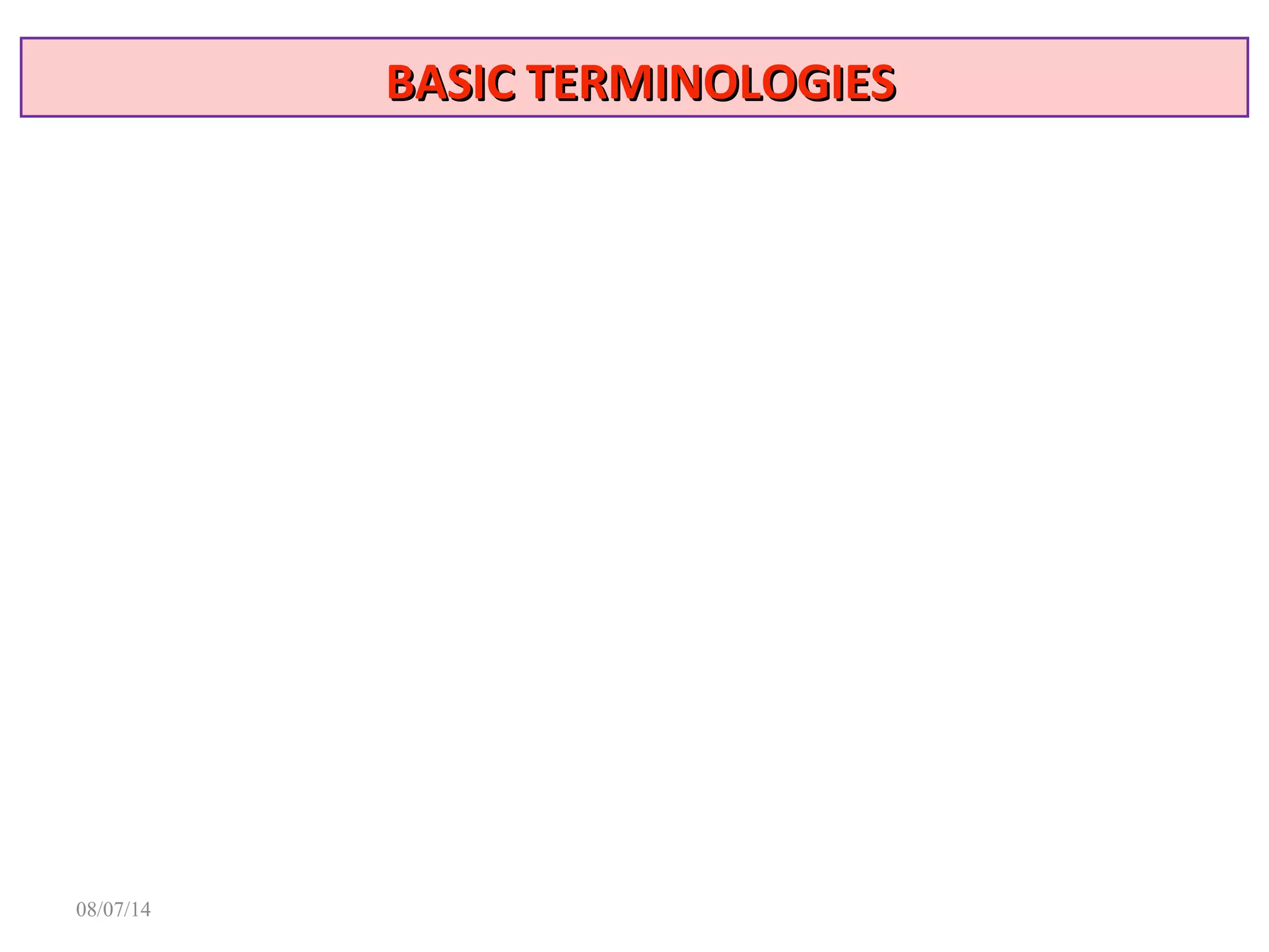 08/07/14
BASIC TERMINOLOGIESBASIC TERMINOLOGIES
 