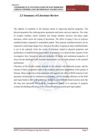 Experimental investigation of rap modified asphalt binder and crushed ...