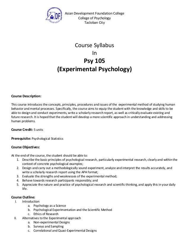 Experimental Psychology Syllabus