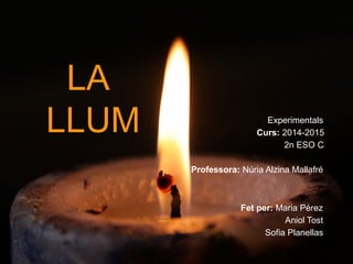 LA
LLUM Experimentals
Curs: 2014-2015
2n ESO C
Professora: Núria Alzina Mallafré
Fet per: Maria Pérez
Aniol Tost
Sofia Planellas
 