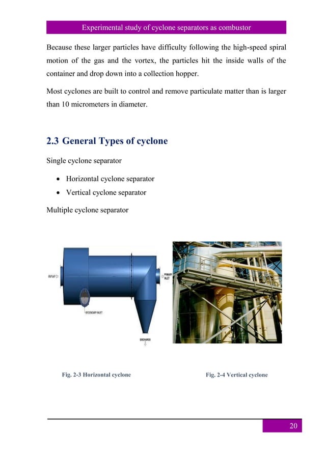 Experimental study of cyclone seperators as combustor 1 | PDF