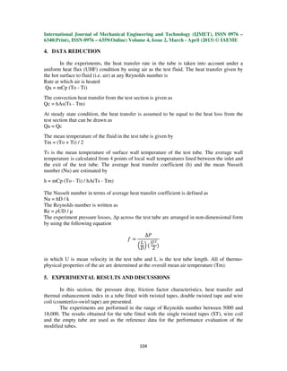 Experimental study of heat transfer enhancement in a pipe using twisted ...