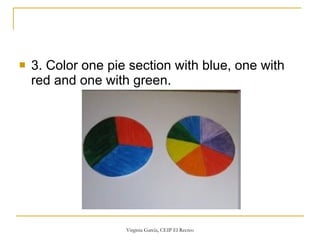 3. Color one pie section with blue, one with red and one with green.  