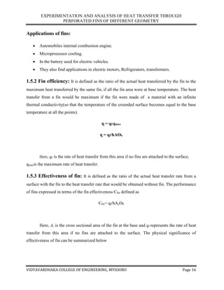 Experimentation and analysis of heat transfer through perforated fins ...