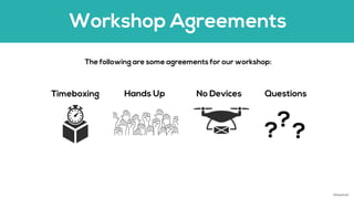 Workshop Agreements
The following are some agreements for our workshop:
Timeboxing No DevicesHands Up Questions
?
??
©Adap...