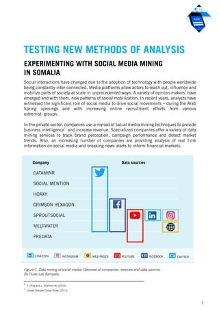 TESTING NEW METHODS OF ANALYSIS
EXPERIMENTING WITH SOCIAL MEDIA MINING
IN SOMALIA
Social interactions have changed due to ...