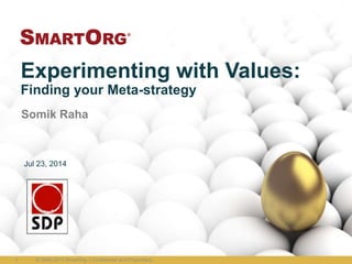 Experimenting with Values:
Finding your Meta-strategy
Somik Raha
© 2000-2013 SmartOrg. | Confidential and Proprietary.1
Jul 23, 2014
 