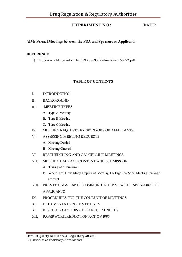 Formal Meetings between the FDA and Sponsors or Applicants Formal Meetings between the FDA and Sponsors or Applicants