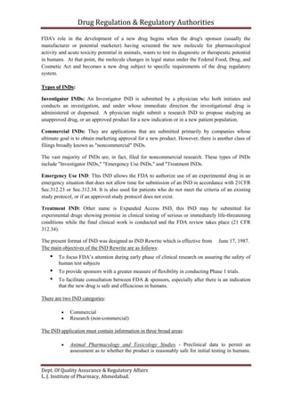 To compare filing process of NDA of different countries of India, US ...