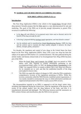 To compare filing process of NDA of different countries of India, US ...