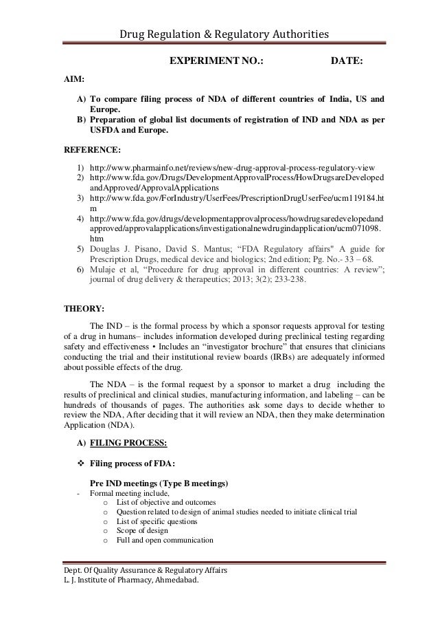 To compare filing process of NDA of different countries of To compare filing process of NDA of different countries of