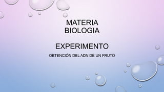 MATERIA
BIOLOGIA
EXPERIMENTO
OBTENCIÓN DEL ADN DE UN FRUTO
 