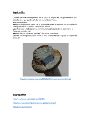 Experimento alterno y sencillo para medir la corrosión | DOCX