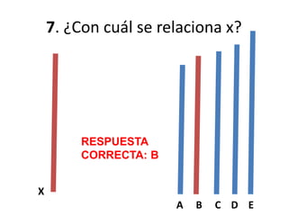 7. ¿Con cuál se relaciona x?
X
A B C D E
RESPUESTA
CORRECTA: B
 