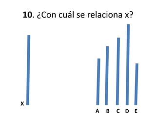 10. ¿Con cuál se relaciona x?
X
A B C D E
 