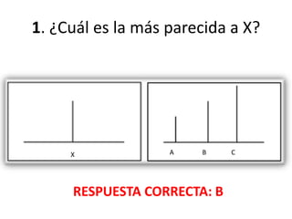 1. ¿Cuál es la más parecida a X?
X A B C
RESPUESTA CORRECTA: B
 