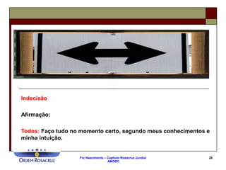 Frc Nascimento – Capítulo Rosacruz Jundiaí
AMORC
26
Indecisão
Afirmação:
Todos: Faço tudo no momento certo, segundo meus conhecimentos e
minha intuição.
 