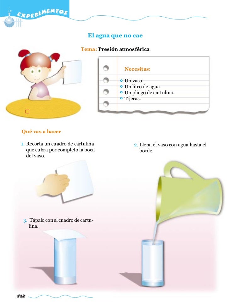 Resultado de imagen de experimento vaso con agua y cartulina