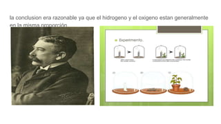 la conclusion era razonable ya que el hidrogeno y el oxigeno estan generalmente
en la misma proporción.
 