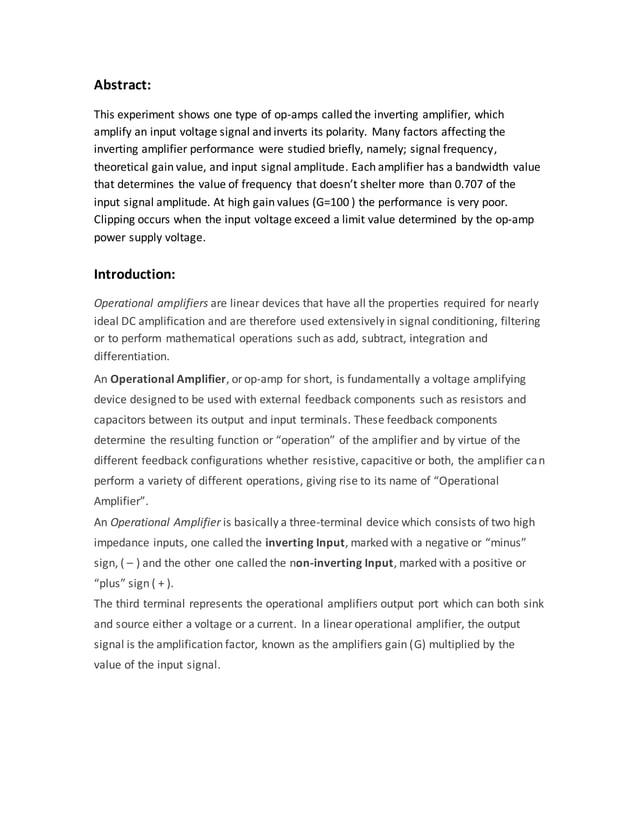 Instrumentation Lab. Experiment 3 Report Operational Amplifiers PDF