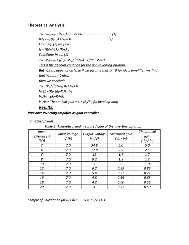 Instrumentation Lab. Experiment 3 Report Operational Amplifiers PDF