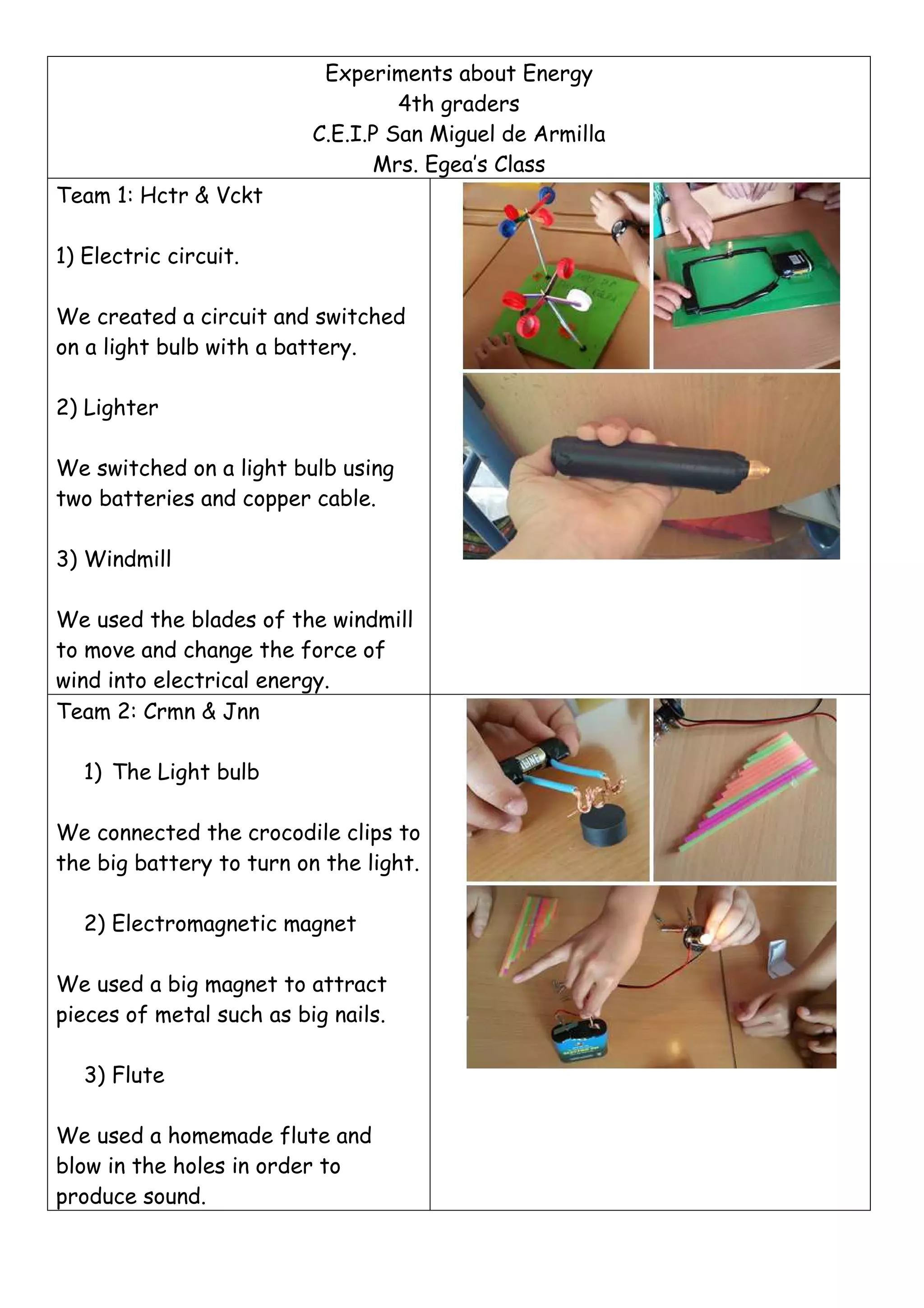 Experiments about energy