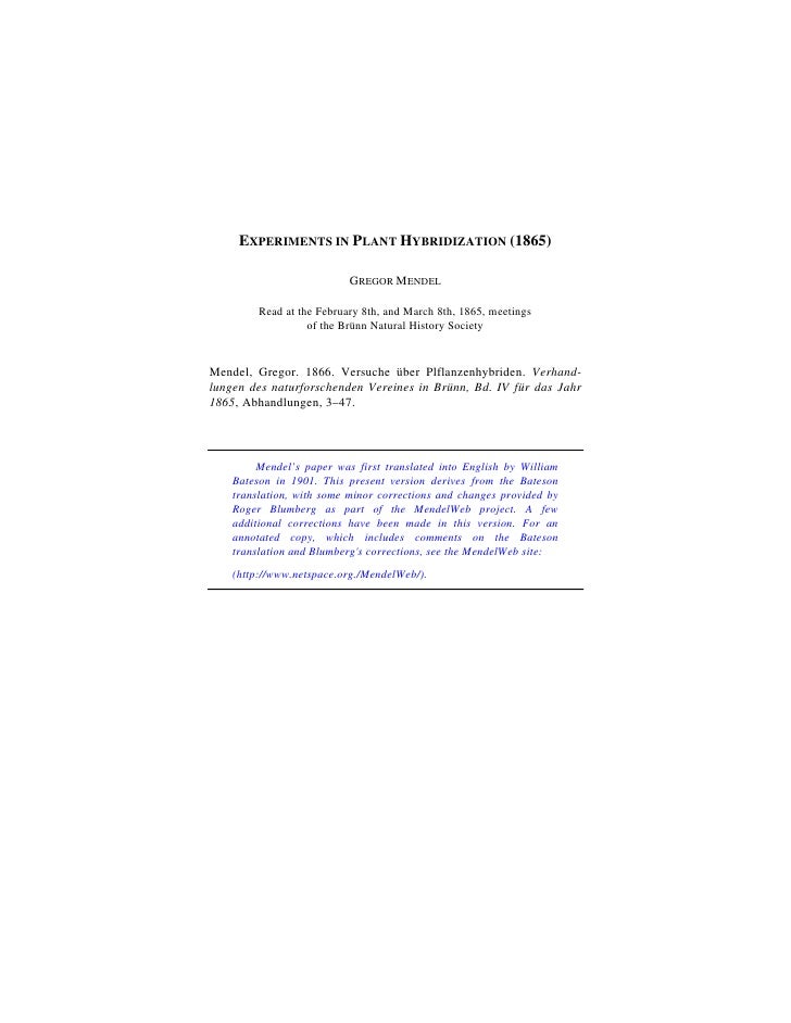 Experiments onplanthybridization mendel