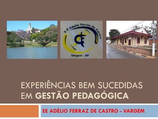 EXPERIÊNCIAS BEM SUCEDIDAS EM  GESTÃO PEDAGÓGICA EE ADÉLIO FERRAZ DE CASTRO - VARGEM 