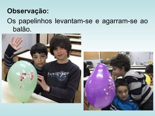 Observação:
Os papelinhos levantam-se e agarram-se ao
 balão.
 