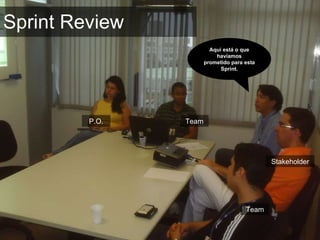 Sprint Review Aqui está o que havíamos prometido para esta Sprint. P.O. Stakeholder Team Team 