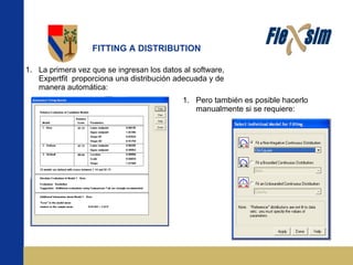 FITTING A DISTRIBUTION La primera vez que se ingresan los datos al software, Expertfit  proporciona una distribución adecuada y de manera automática: Pero también es posible hacerlo manualmente si se requiere: 
