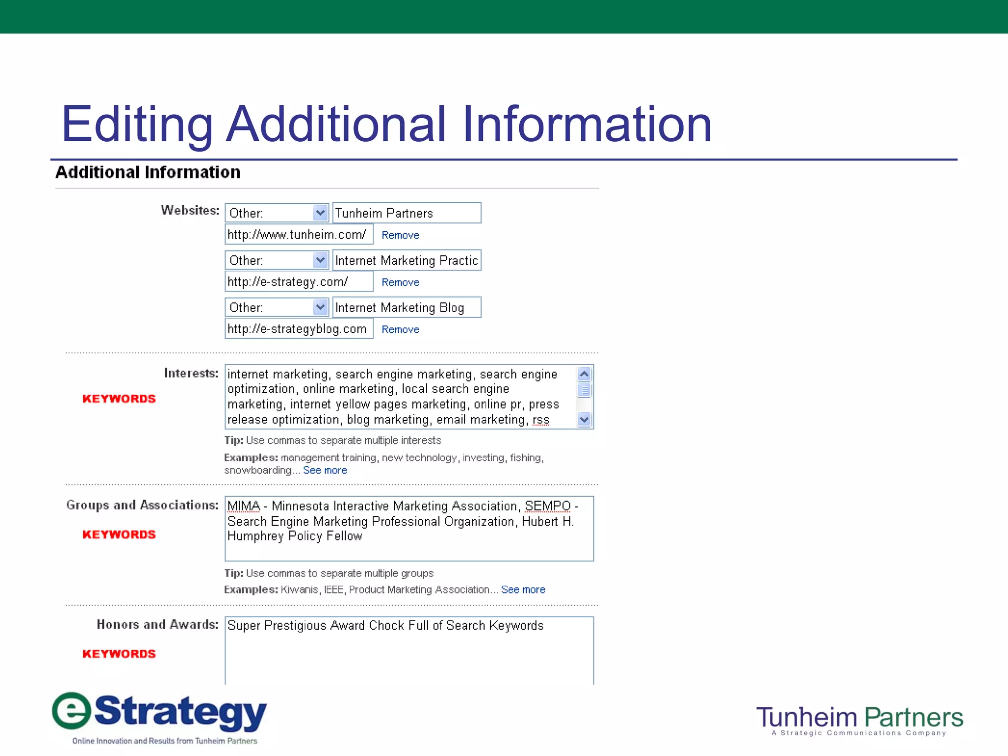 Editing Additional Information 