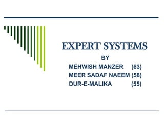 EXPERT SYSTEMS BY MEHWISH MANZER  (63) MEER SADAF NAEEM (58) DUR-E-MALIKA  (55) 