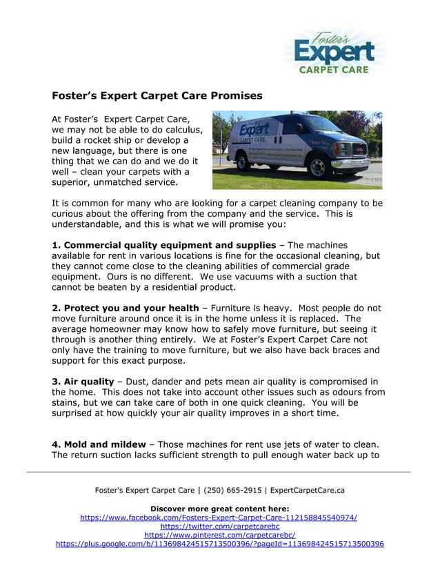 Foster's Expert Carpet Care Promises