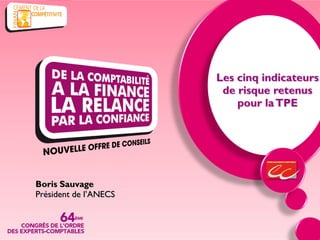 Les cinq indicateurs
                        de risque retenus
                           pour la TPE




Boris Sauvage
Président de l’ANECS
 