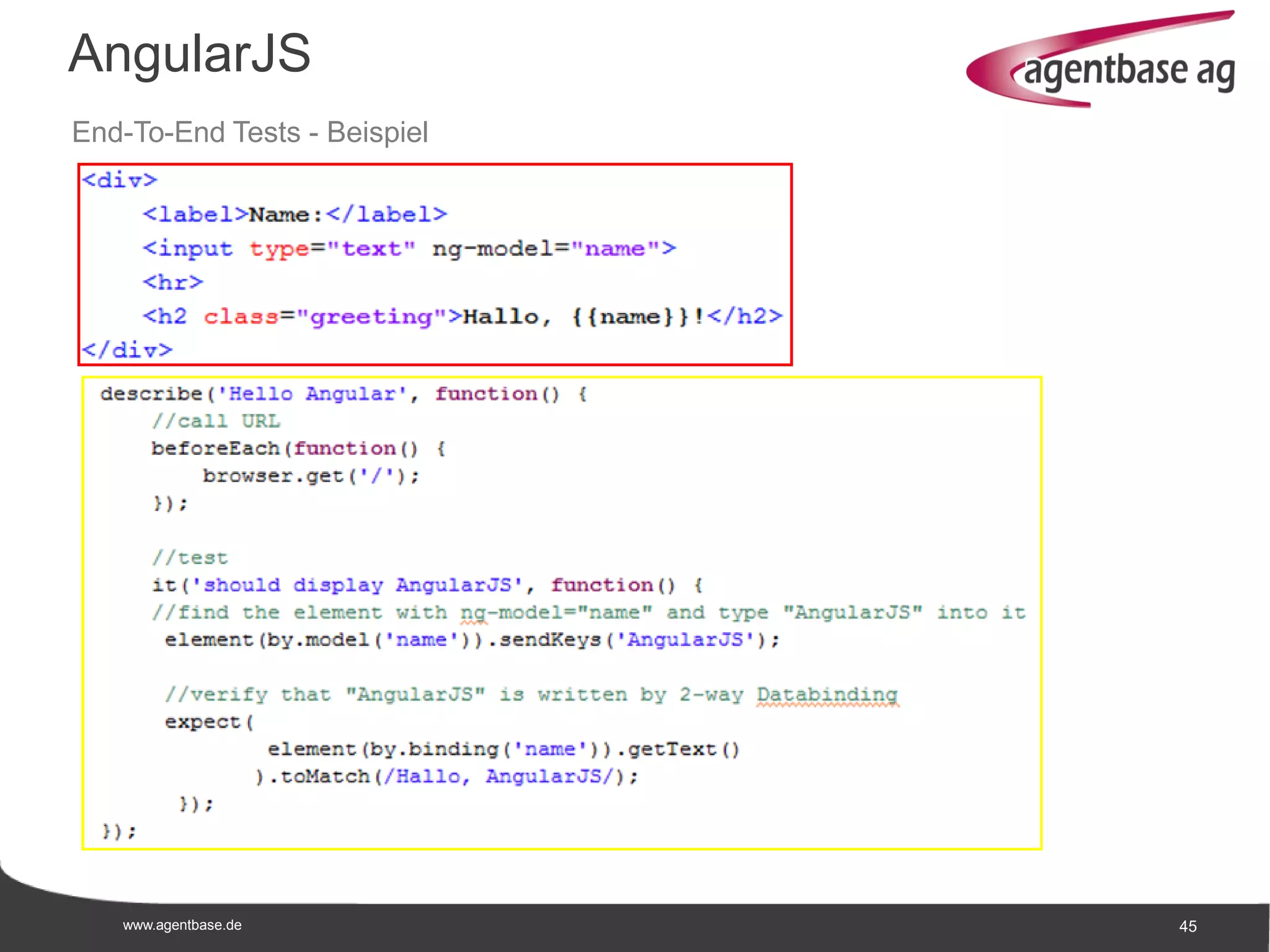 www.agentbase.de 45
AngularJS
End-To-End Tests - Beispiel
 