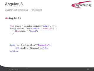 www.agentbase.de 50
AngularJS
Ausblick auf Version 2.0 – Hello World
Angular 1.x
 
