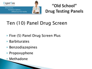 Ten (10) Panel Drug Screen Five (5) Panel Drug Screen Plus Barbiturates Benzodiazepines Propoxyphene Methadone 