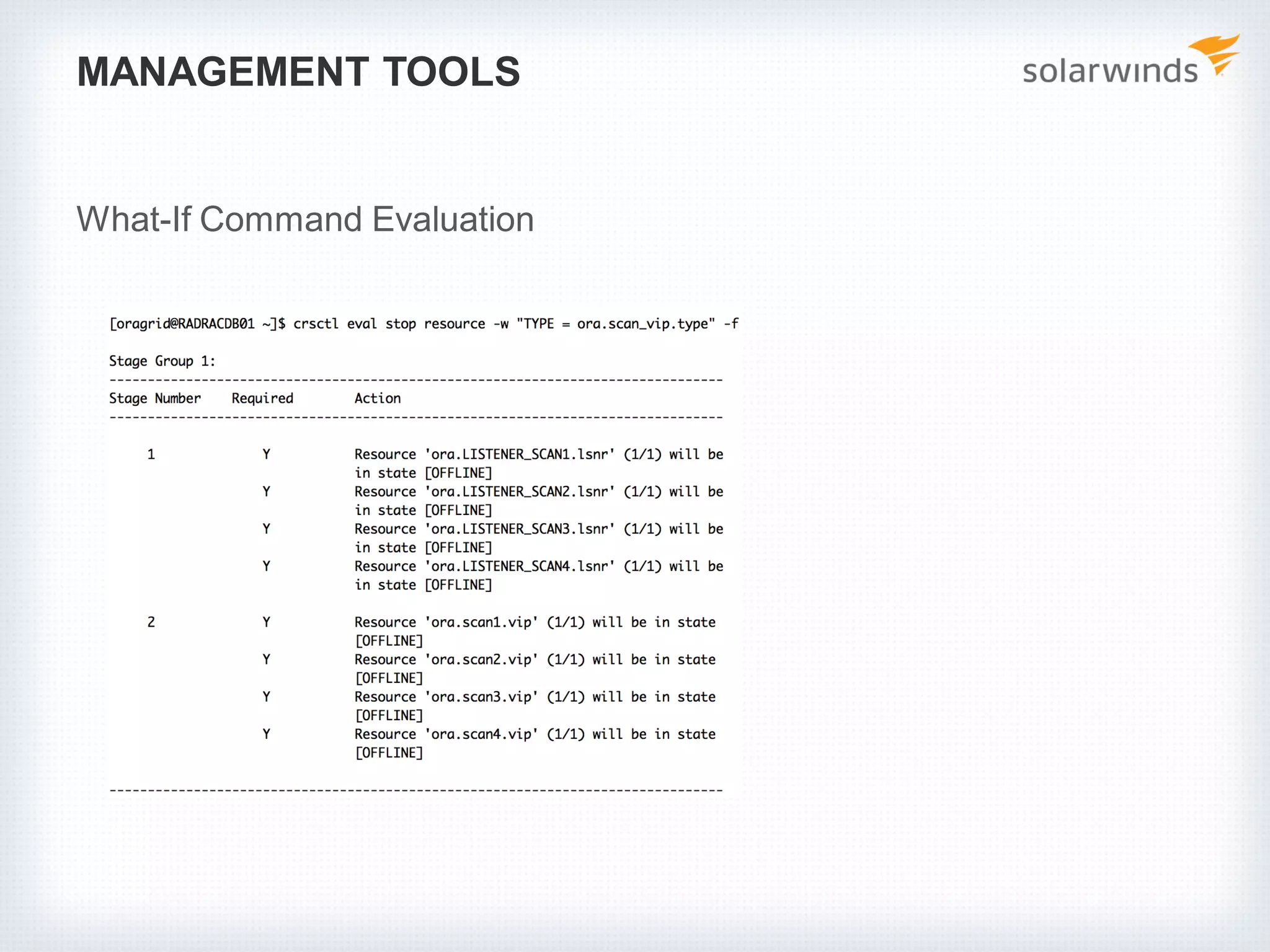 MANAGEMENT TOOLS
What-If Command Evaluation
 