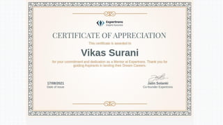 Expertrons certificate of appreciation