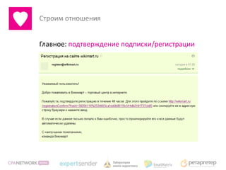 Строим отношения


Главное: подтверждение подписки/регистрации
 