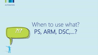 AUTOMATIONAUTOMATION
When to use what?
PS, ARM, DSC,...??!?
 