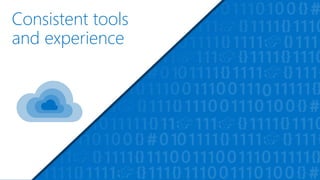 Consistent tools
and experience
 
