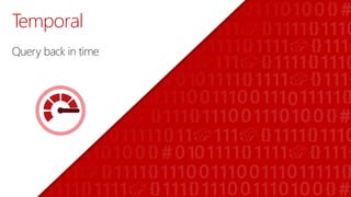 Temporal
Query back in time
 