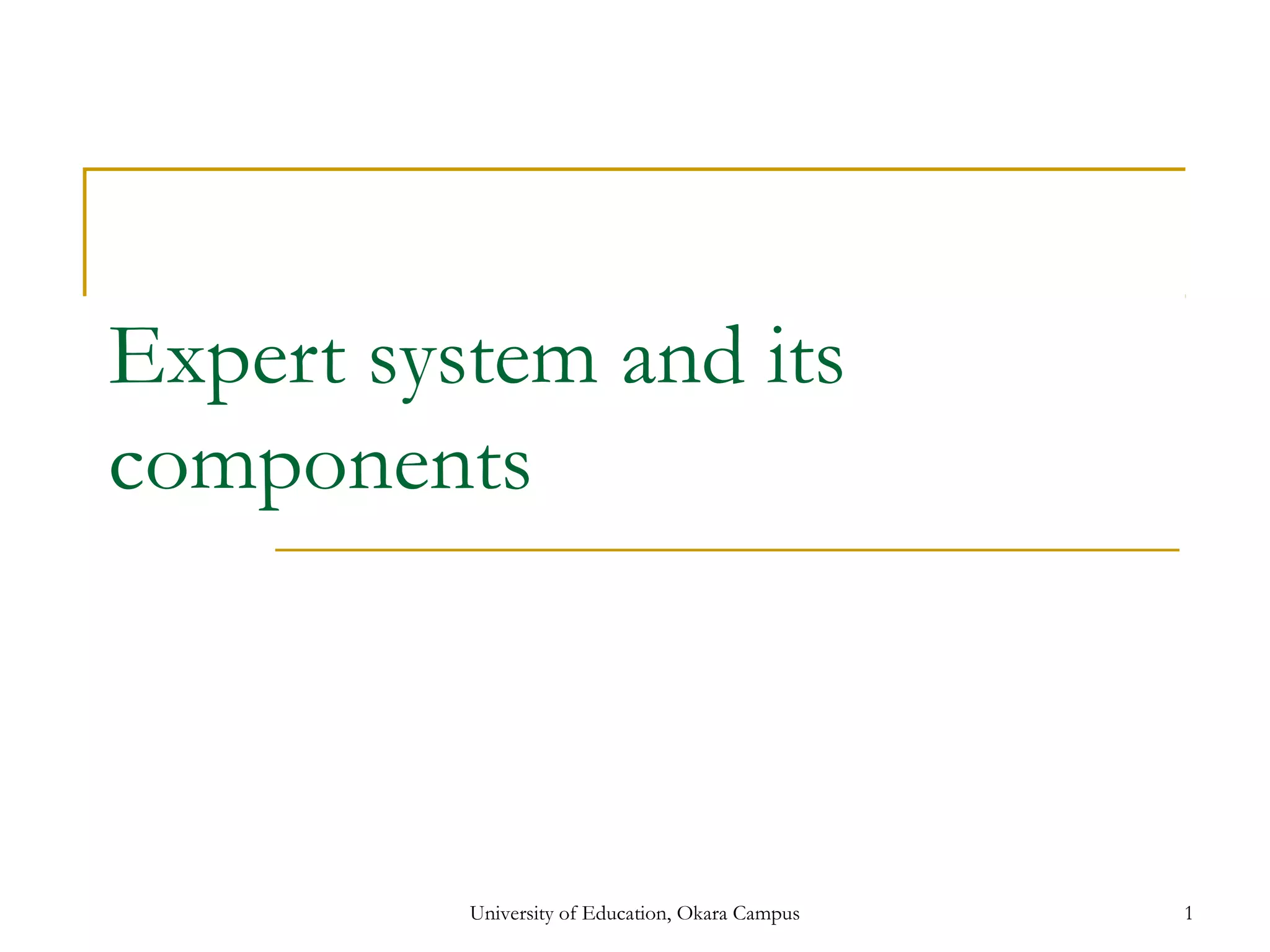 Expert system and its
components
University of Education, Okara Campus 1
 