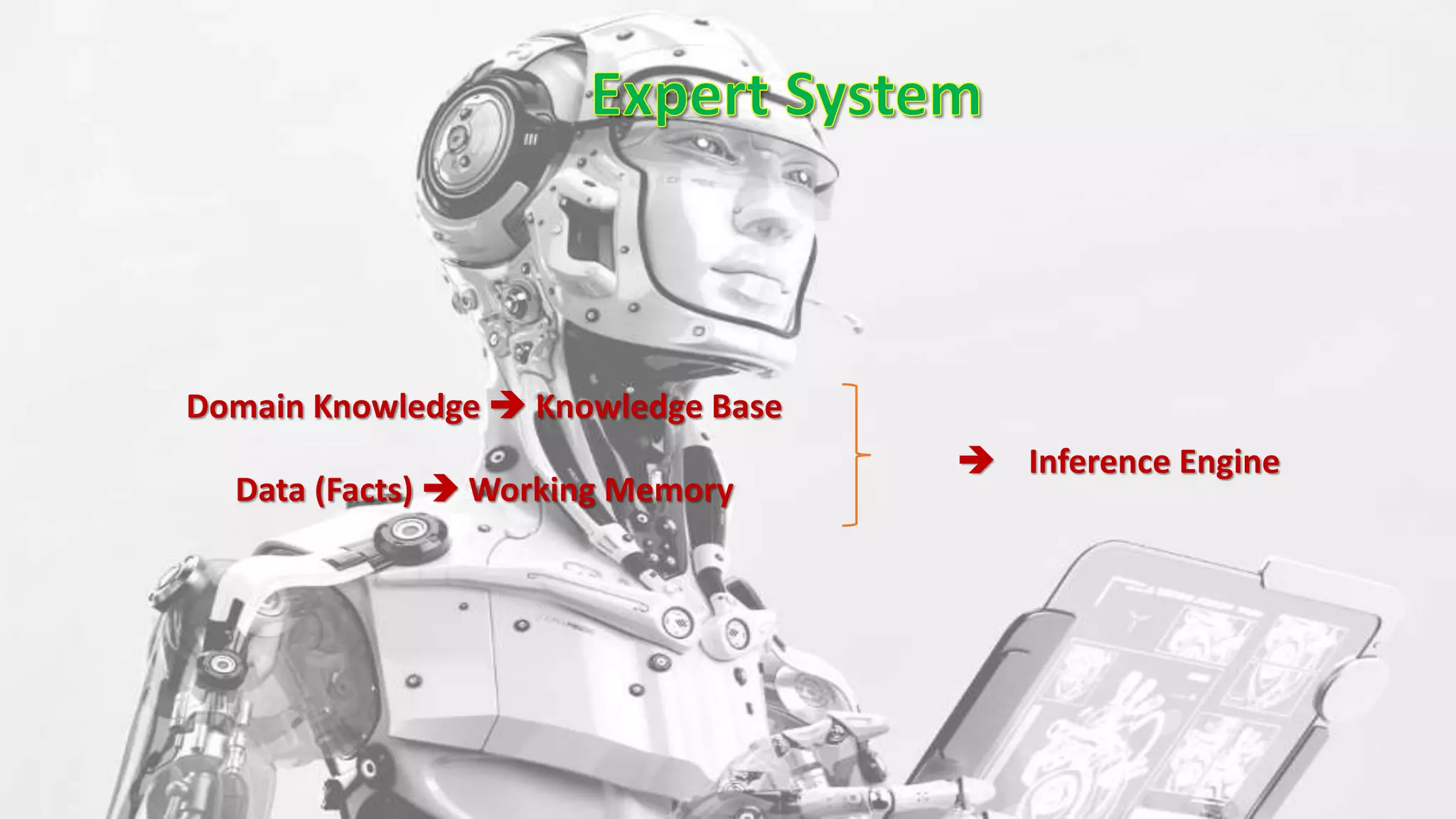 Domain Knowledge  Knowledge Base
Data (Facts)  Working Memory
 Inference Engine
 