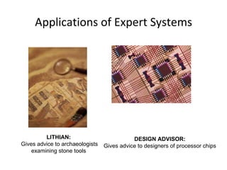 Applications of Expert Systems LITHIAN: Gives advice to archaeologists examining stone tools DESIGN ADVISOR: Gives advice to designers of processor chips 